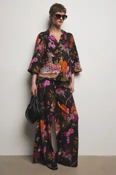 Medicine pantaloni wide leg pentru femei, cu lyocell imagine