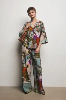 Medicine pantaloni wide leg pentru femei, cu lyocell imagine