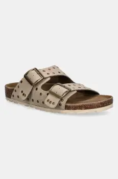Medicine papuci din piele femei, culoarea bej imagine