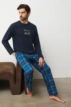 Medicine pijamale de bumbac culoarea albastru marin, modelator imagine