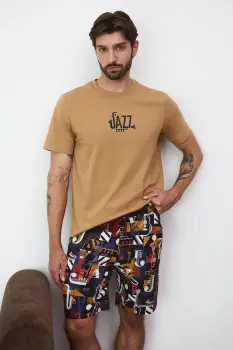 Medicine pijamale de bumbac culoarea bej, modelator imagine