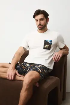 Medicine pijamale de bumbac culoarea bej, modelator imagine