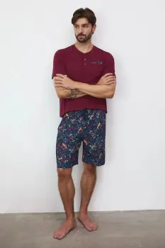 Medicine pijamale de bumbac culoarea bordo, modelator imagine