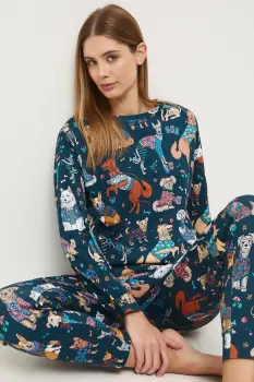 Medicine pijamale de bumbac culoarea turcoaz, bumbac imagine