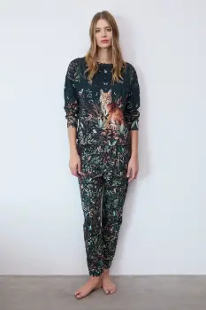 Medicine pijamale de bumbac culoarea verde, bumbac imagine