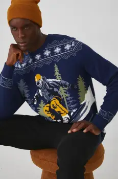 Medicine pulover barbati, culoarea albastru marin, calduros imagine