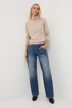 Medicine pulover culoarea bej, light, cu guler imagine