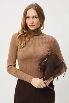 Medicine pulover culoarea bej, light, cu guler imagine