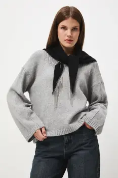 Medicine pulover culoarea gri, calduros imagine