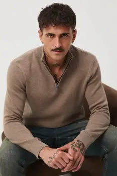 Medicine pulover culoarea maro, cu guler imagine