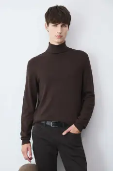 Medicine pulover culoarea maro, light, cu guler imagine