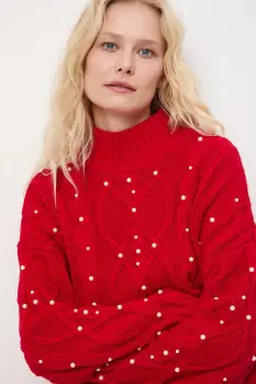 Medicine pulover culoarea rosu, calduros, cu turtleneck imagine