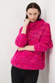Medicine pulover culoarea roz, calduros, cu guler imagine