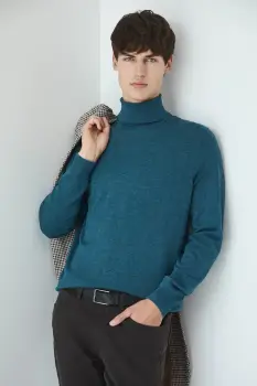 Medicine pulover culoarea turcoaz, light, cu guler imagine