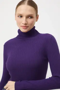 Medicine pulover culoarea violet, light, cu guler imagine