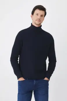 Medicine pulover de bumbac barbati, culoarea albastru marin, cu guler imagine