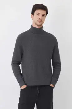 Medicine pulover de bumbac barbati, culoarea gri, cu guler imagine