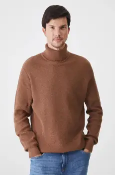 Medicine pulover de bumbac barbati, culoarea maro, cu guler imagine