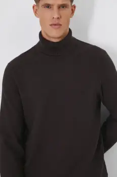 Medicine pulover de bumbac barbati, culoarea maro, cu guler imagine