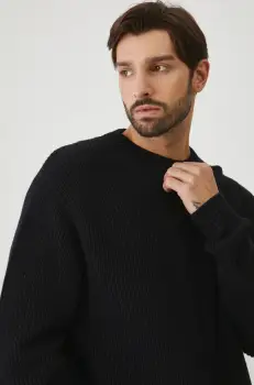 Medicine pulover de bumbac barbati, culoarea negru, calduros imagine