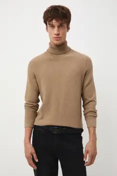 Medicine pulover de bumbac culoarea maro, cu guler imagine