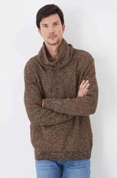 Medicine pulover de bumbac culoarea maro, cu guler imagine