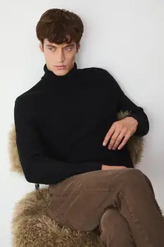 Medicine pulover de bumbac culoarea negru, cu guler imagine