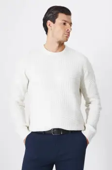 Medicine pulover din amestec de lana barbati, culoarea bej, calduros imagine