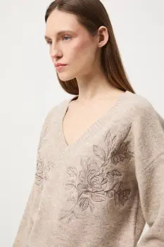 Medicine pulover din amestec de lana culoarea bej imagine