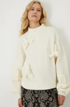 Medicine pulover din amestec de lana femei, culoarea bej, calduros, cu turtleneck imagine