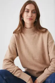 Medicine pulover din amestec de lana femei, culoarea bej, calduros, cu turtleneck imagine