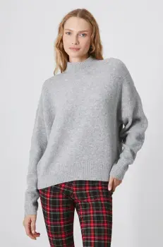 Medicine pulover din amestec de lana femei, culoarea gri, calduros imagine