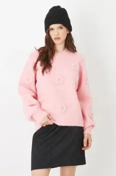 Medicine pulover din amestec de lana femei, culoarea roz, calduros imagine