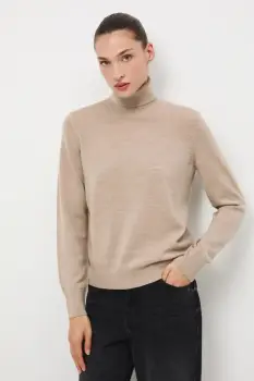 Medicine pulover din lana merino culoarea bej, cu guler imagine