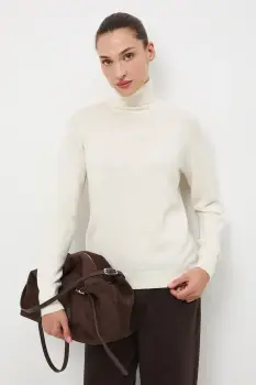 Medicine pulover din lana merino culoarea bej, cu guler imagine