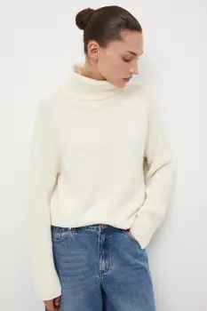 Medicine pulover din lana merino culoarea bej, cu guler imagine