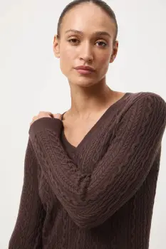 Medicine pulover din lana merino culoarea maro, light imagine