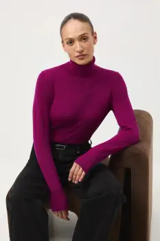 Medicine pulover din lana merino culoarea roz, cu guler imagine