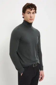 Medicine pulover din lana merino culoarea verde, light, cu guler imagine