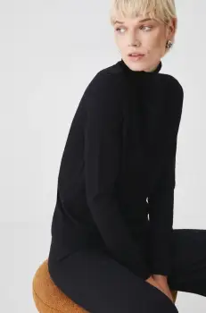 Medicine pulover femei, culoarea negru, light, cu guler imagine