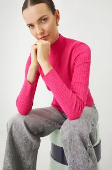 Medicine pulover femei, culoarea roz, light, cu turtleneck imagine