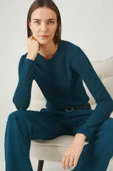 Medicine pulover femei, culoarea turcoaz, light imagine