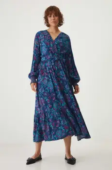 Medicine rochie culoarea albastru marin, midi, evazati imagine