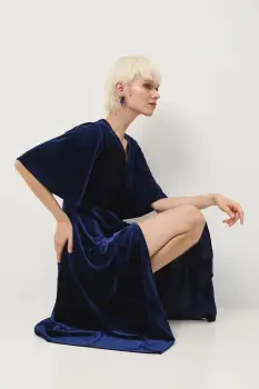 Medicine rochie culoarea albastru marin, midi, evazati imagine