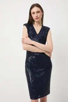 Medicine rochie culoarea albastru marin, midi, mulata imagine