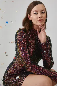 Medicine rochie culoarea auriu, mini, mulata imagine