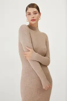 Medicine rochie culoarea bej, midi, mulata imagine