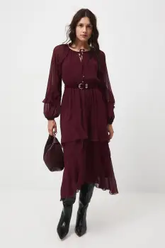 Medicine rochie culoarea bordo, midi, evazati imagine