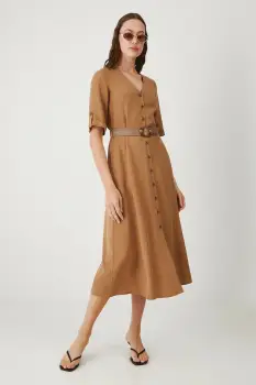 Medicine rochie culoarea maro, midi, evazati imagine