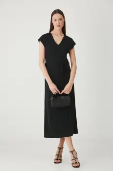 Medicine rochie culoarea negru, midi, drept imagine